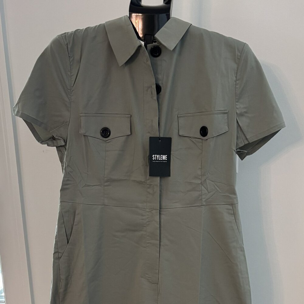 Stylewe One Piece Jumpsuit in green khaki color and black buttons NEW XL(16) - Picture 4 of 10